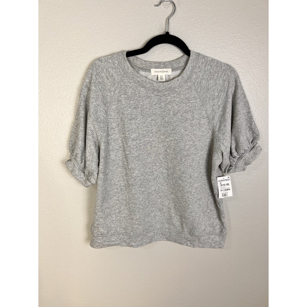 Treasure & Bond Women's Short Sleeve Round Neck Sweatshirt Gray XXS NWOT